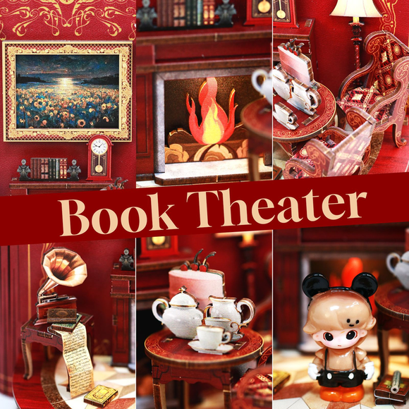 DIY Book Nook Kit Book Theater 3D Wooden Puzzle Miniature Dollhouse Bookshelf Insert with LED Light, 222 Pieces Bookend Decor for Adults Teens, Creative Gift for Book Lovers - RnR Galore