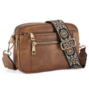 Double Zipper Brown Chic Quilted Crossbody Bag - Vintage PU Leather Shoulder Purse with Adjustable Strap - RnR Galore