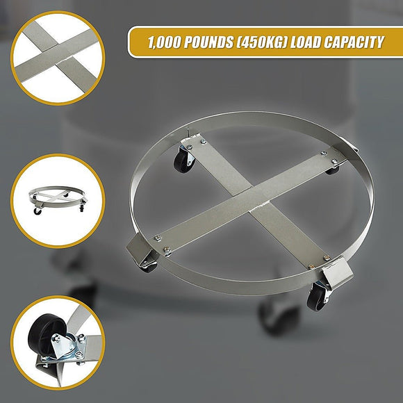 Drum Dolly 450kg 55 Gallon w Swivel Casters Heavy Duty Steel Frame Non Tipping - RnR Galore