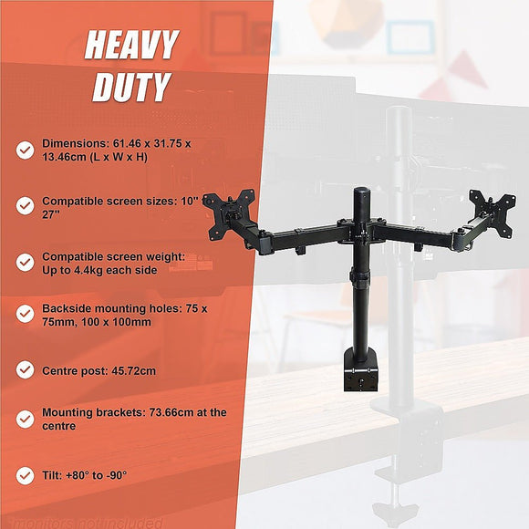Dual LCD Monitor Desk Mount Stand Adjustable Fits 2 Screens Up To 27" - RnR Galore
