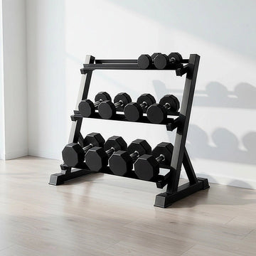 Dumbbell Rack Storage Stand Hex Weight Heavy Duty 3 Tier Wide Home Gym Fitness - RnR Galore