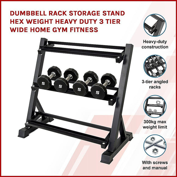 Dumbbell Rack Storage Stand Hex Weight Heavy Duty 3 Tier Wide Home Gym Fitness - RnR Galore