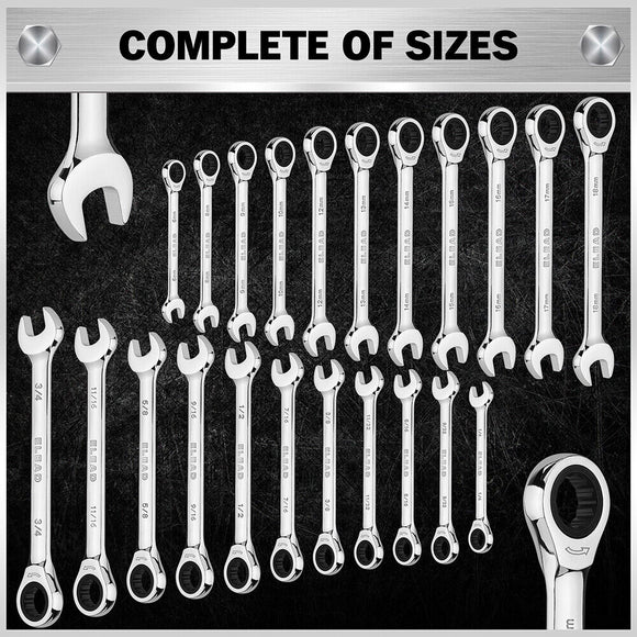 ELEAD 33Pcs Ratchet Wrench Set SAE Metric Wrench Phillips Slotted Bits Adapter - RnR Galore