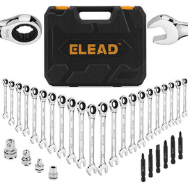 ELEAD 33Pcs Ratchet Wrench Set SAE Metric Wrench Phillips Slotted Bits Adapter - RnR Galore