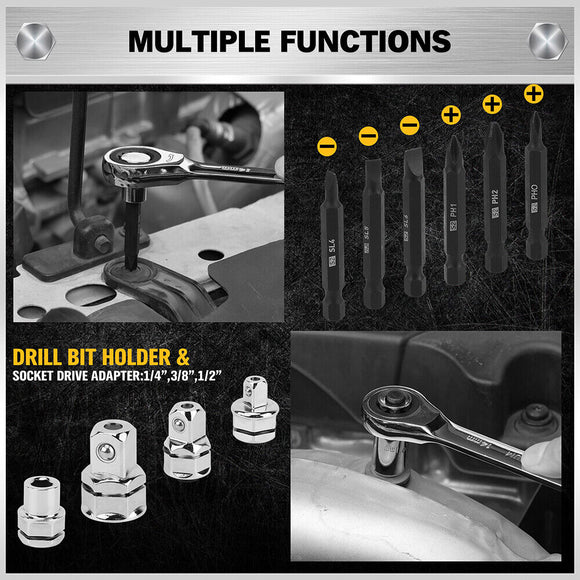 ELEAD 33Pcs Ratchet Wrench Set SAE Metric Wrench Phillips Slotted Bits Adapter - RnR Galore