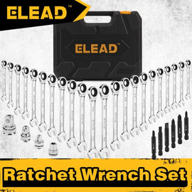 ELEAD 33Pcs Ratchet Wrench Set SAE Metric Wrench Phillips Slotted Bits Adapter - RnR Galore