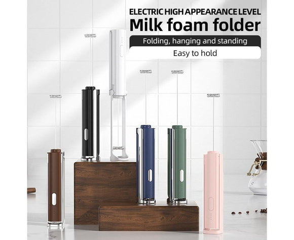 Electric Milk Frother, Rechargeable Handheld Foam Maker, 3 Adjustable Levels, Hangable & Foldable Whisk for Coffee - RnR Galore