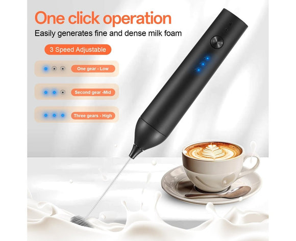 Electric Milk Frother, Rechargeable Handheld Foam Maker, 3 Adjustable Speed Levels, Standable Whisk for Coffee & Cream - RnR Galore