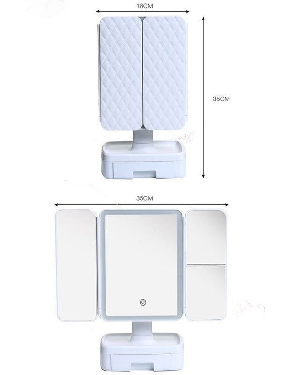 Elegant Tri - Fold Shell LED Vanity Mirror - Smart Makeup Gift with Storage & Illumination - RnR Galore