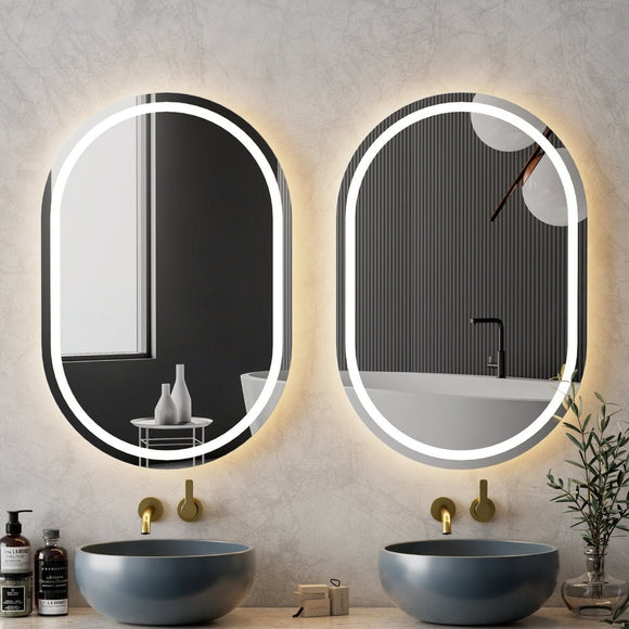 Embellir 2 LED Wall Mirror With Light 50X75CM Bathroom Decor Oval Mirrors Vanity - RnR Galore