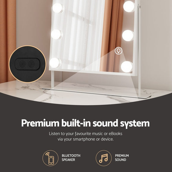 Embellir Bluetooth Makeup Mirror 30x40cm Hollywood Vanity with LED Light White - RnR Galore