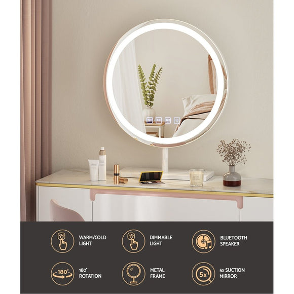 Embellir Makeup Mirror 40x40cm Hollywood Vanity with LED Light Tabletop Round - RnR Galore
