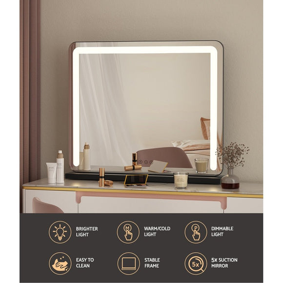 Embellir Makeup Mirror 60x50cm Hollywood Vanity with LED Light Tabletop Black - RnR Galore