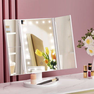 Embellir Tri - fold Makeup Mirror 1X2X3X Magnifying with LED Light Travel Portable - RnR Galore