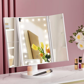 Embellir Tri - fold Makeup Mirror 1X2X3X Magnifying with LED Light Travel Portable - RnR Galore