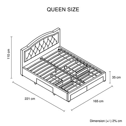 Emily Bed Frame Queen Size Velvet Fabric Grey Four MDF Drawers with Wheels - RnR Galore