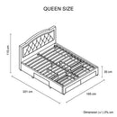 Emily Bed Frame Queen Size Velvet Fabric Grey Four MDF Drawers with Wheels - RnR Galore