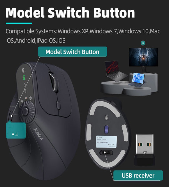 Ergonomic Vertical Mouse - 2.4G/Bluetooth Multi - Mode, LED Display, 57 - Degree Angle, & 400mAh Battery(Beige) - RnR Galore
