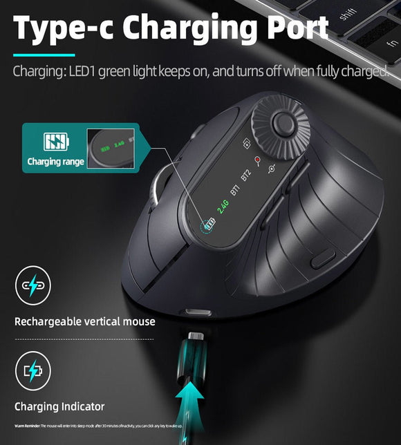 Ergonomic Vertical Mouse - 2.4G/Bluetooth Multi - Mode, LED Display, 57 - Degree Angle, & 400mAh Battery(Beige) - RnR Galore