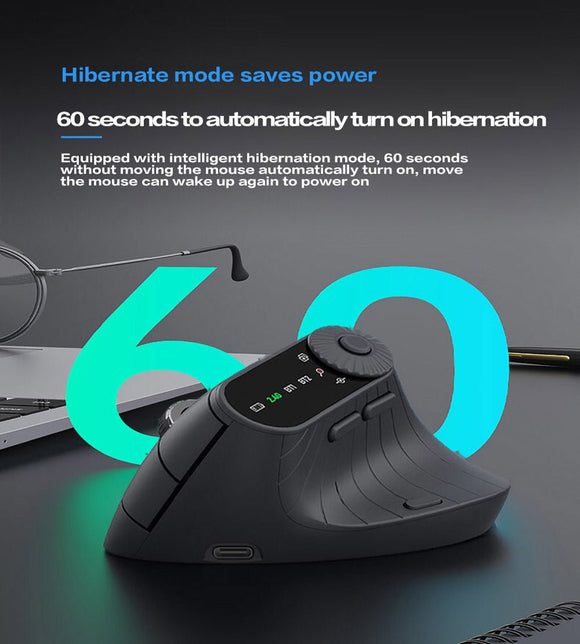 Ergonomic Vertical Mouse - 2.4G/Bluetooth Multi - Mode, LED Display, 57 - Degree Angle, & 400mAh Battery(Purple) - RnR Galore