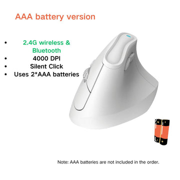 Ergonomic Vertical Mouse - Multi - Device Bluetooth5.0 & 2.4G Wireless, Adjustable DPI, Silent Click(white) - RnR Galore