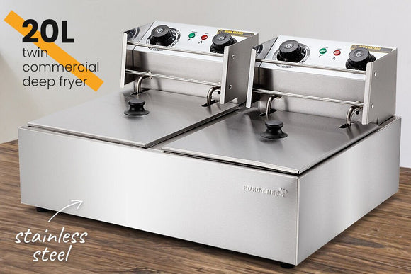 EuroChef Commercial Electric Deep Fryer Twin Frying Basket Chip Cooker Fry - RnR Galore