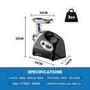 EUROCHEF Electric Meat Grinder, Stainless Steel Mincer Sausage Filler Kibbe Maker, Black - RnR Galore