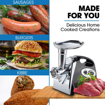 EUROCHEF Electric Meat Grinder, Stainless Steel Mincer Sausage Filler Kibbe Maker, Black - RnR Galore