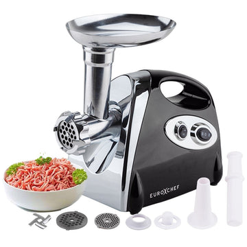 EUROCHEF Electric Meat Grinder, Stainless Steel Mincer Sausage Filler Kibbe Maker, Black - RnR Galore