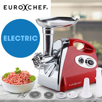 EUROCHEF Electric Meat Grinder, Stainless Steel Mincer Sausage Filler Kibbe Maker, Red - RnR Galore