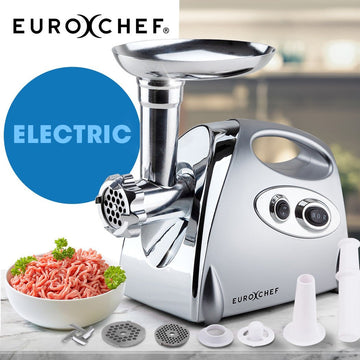 EUROCHEF Electric Meat Grinder, Stainless Steel Mincer Sausage Filler Kibbe Maker, Silver - RnR Galore