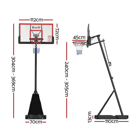 Everfit 3.05M Basketball Hoop Stand System Adjustable Height Portable Red Pro - RnR Galore