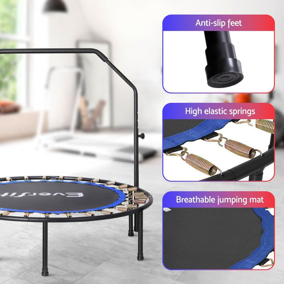 Everfit 48inch Round Fitness Trampoline Rebounder Adjustable Handrail Blue - RnR Galore