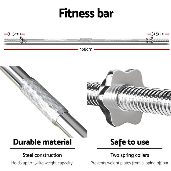 Everfit 88kg Barbell Set Weight Plates Bar Lifting Bench 168cm - RnR Galore