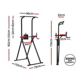Everfit Chin Up Tower Pull Up Station Adjustable Dip Station Folding Home Gym Black - RnR Galore