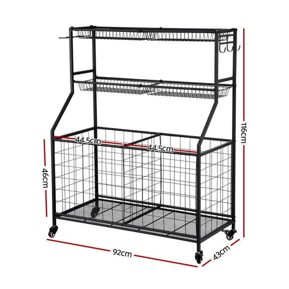 Everfit Sports Equipment Organizer Storage with Wheels Multi - Sport Garage Gym Black - RnR Galore
