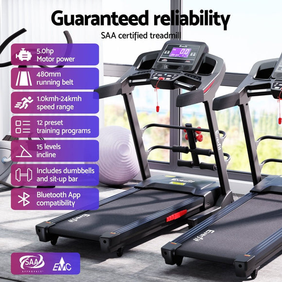 Everfit Treadmill Electric Home Gym Fitness Exercise Machine w/ Sit Up Bar 480mm - RnR Galore