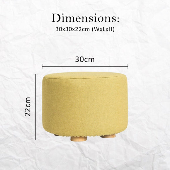 Fabric Ottoman Round Wooden Leg Foot Stool - MUSTARD YELLOW - RnR Galore