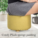 Fabric Ottoman Round Wooden Leg Foot Stool - MUSTARD YELLOW - RnR Galore