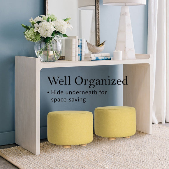 Fabric Ottoman Round Wooden Leg Foot Stool - MUSTARD YELLOW - RnR Galore
