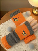 Fashion Color - Block Butterfly Embroidered Knit Gloves, Warm Fit 8.5×22cm, Practical Sweet Stylish Essential for Autumn/Winter Outfits(black) - RnR Galore