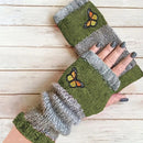 Fashion Color - Block Butterfly Embroidered Knit Gloves, Warm Fit 8.5×22cm, Practical Sweet Stylish Essential for Autumn/Winter Outfits(GREEN) - RnR Galore