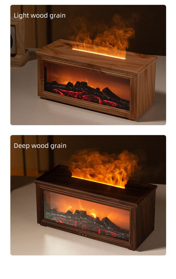 Fireplace Flame Effect Aroma Diffuser & Humidifier with 7 - Colour Light, Timer & Remote Control(Dark Wood Grain) - RnR Galore