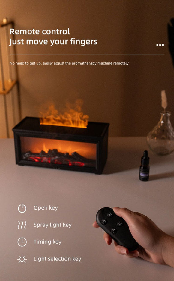 Fireplace Flame Effect Aroma Diffuser & Humidifier with 7 - Colour Light, Timer & Remote Control(Dark Wood Grain) - RnR Galore
