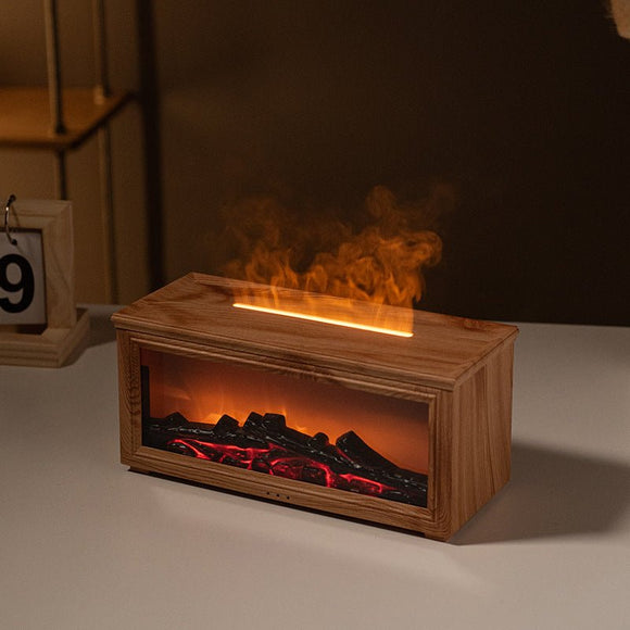 Fireplace Flame Effect Aroma Diffuser & Humidifier with 7 - Colour Light, Timer & Remote Control(Light Wood Grain) - RnR Galore