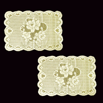 Floral Cream Set of 2 Polyester Lace Table Doilies 30 x 45 cm - RnR Galore