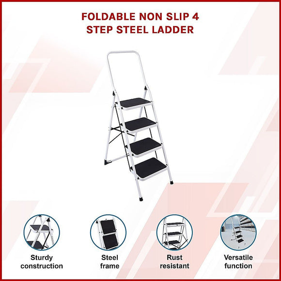 Foldable Non Slip 4 Step Steel Ladder - RnR Galore