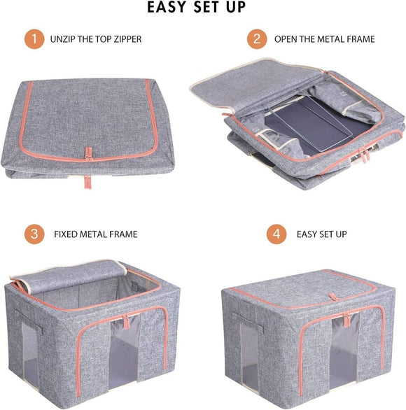 Foldable Storage Box Crushed Steel Frame Clothes Quilt Toys Organizer 24L - RnR Galore