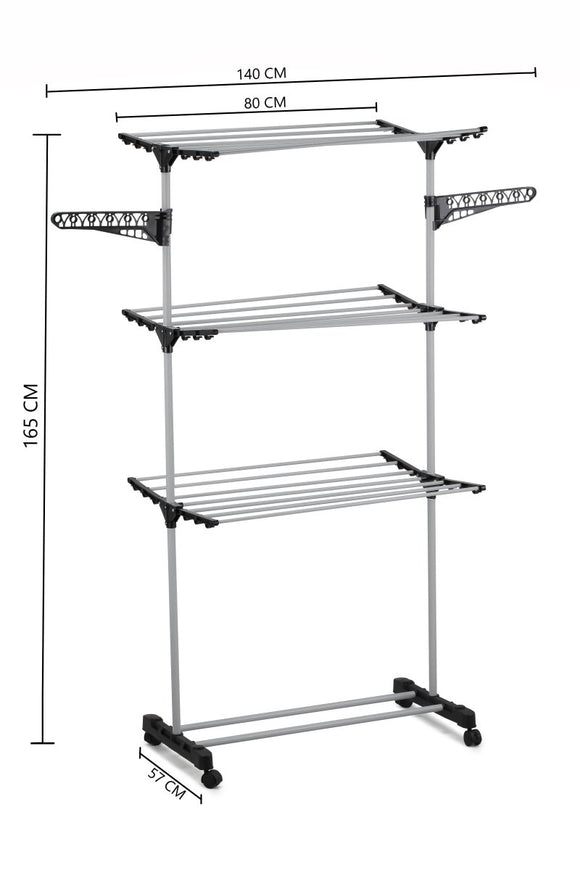 Folding 3 Tier Clothes Laundry Drying Rack with Stainless Steel Tubes for Indoor & Outdoor Home - RnR Galore