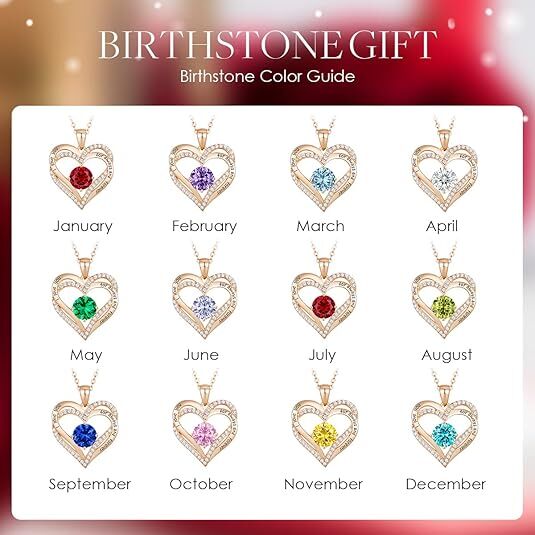 Forever Love Heart Birthstone Necklace: 925 Sterling Silver Personalized Jewelry for Mom, Wife, Friend with 12 Month Stone Options（red diamond,January） - RnR Galore